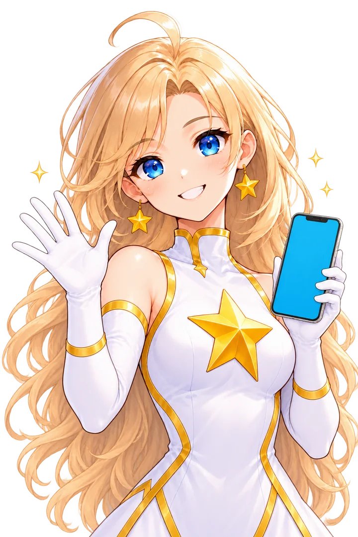 Девушка Star Light машет рукой и держит телефон